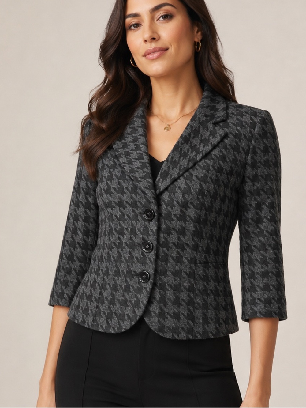 Le Chateau Houndstooth Gray Blazer Jacket